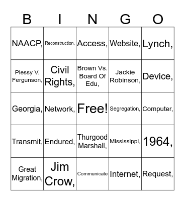 Jim Crow and Internet Bingo Card