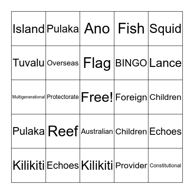 Tuvaluan Bingo Card