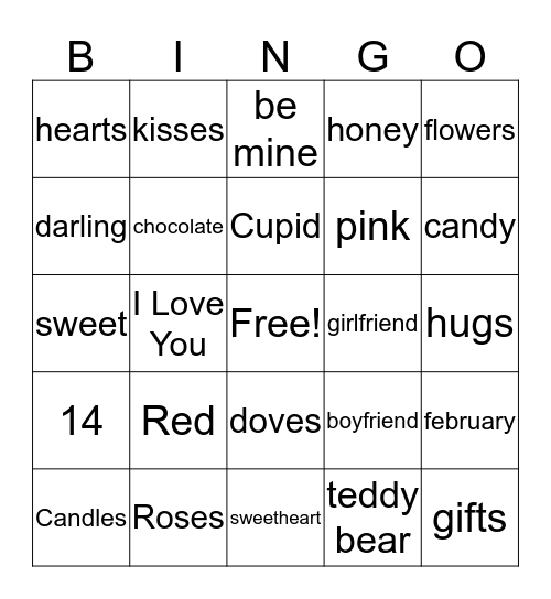 Valentines Day Bingo Card