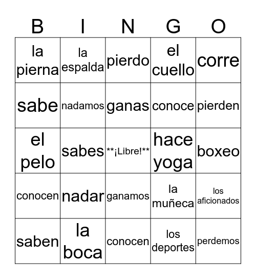 Vocab & Verb Conjugations (SPN 1B) Bingo Card