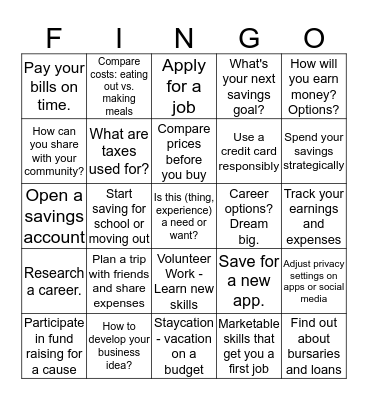Financial Bingo Card
