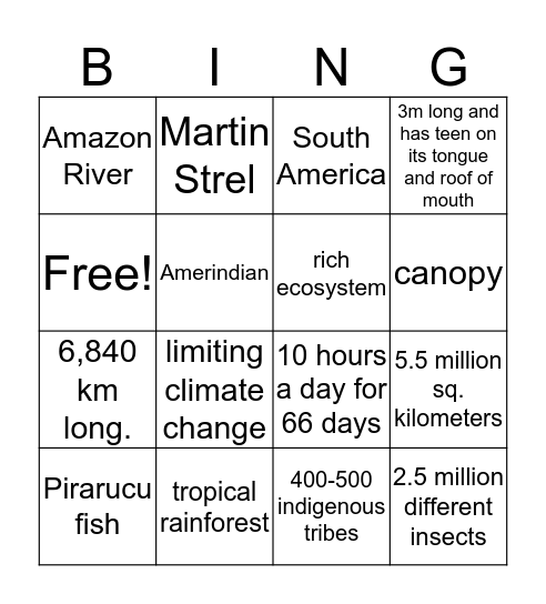 Amazon Bingo Card