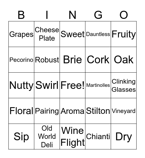 Wine & Cheese Bingo Card