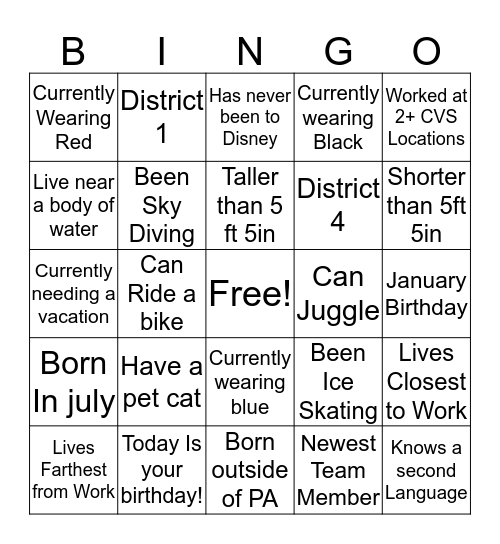 District 1& District 4 Bingo Card