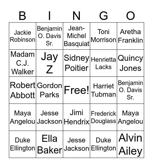Black History Month 2020 Bingo Card