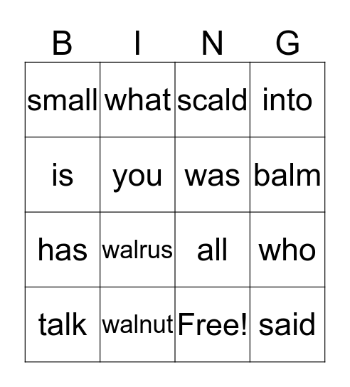 Level 1 Bingo Card
