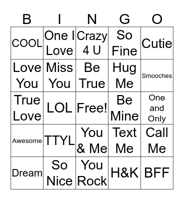 Conversation Heart Bingo  Bingo Card