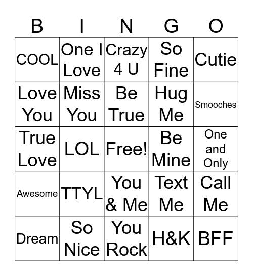 Conversation Heart Bingo  Bingo Card