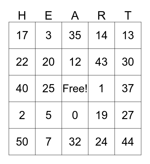 Valentine's Day Bingo Card