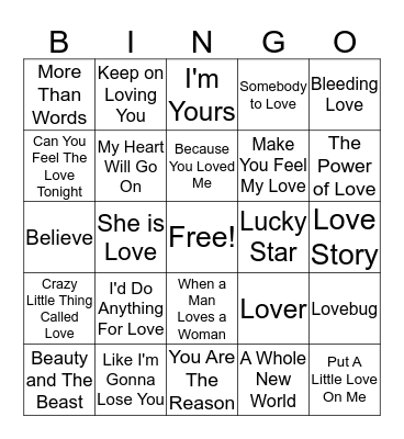 Valentine's Day Music Bingo Card