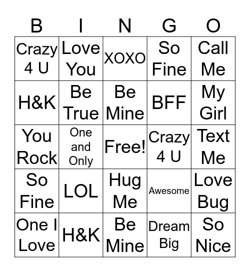 Conversation Heart Bingo  Bingo Card