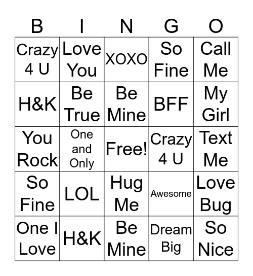 Conversation Heart Bingo Bingo Card