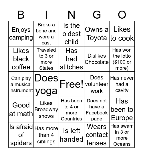 HUMAN BINGO Card