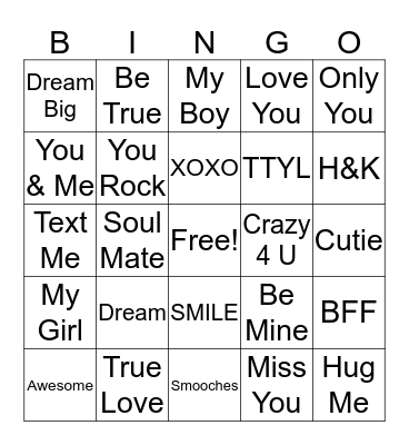 Conversation Heart Bingo Card