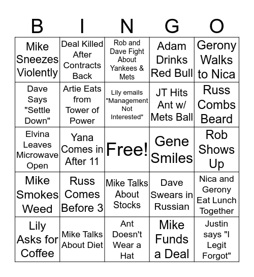 EIN Cap Bingo Card