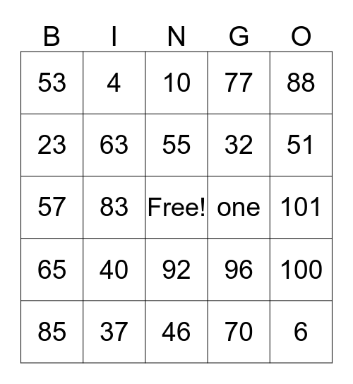 NUMBERS *** Bingo Card