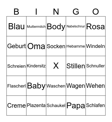 Babyparty Bingo Card