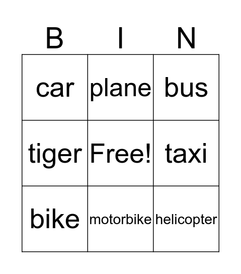 Means of transport Bingo Card