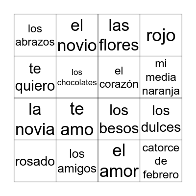 Día de San Valentín Bingo Card