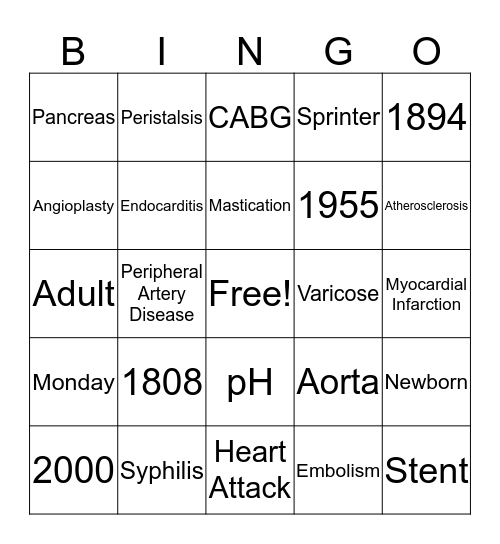 4th Six Weeks Quiz Bingo Card