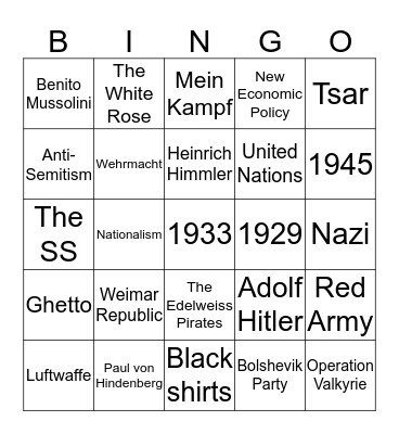 Modern History Bingo Card