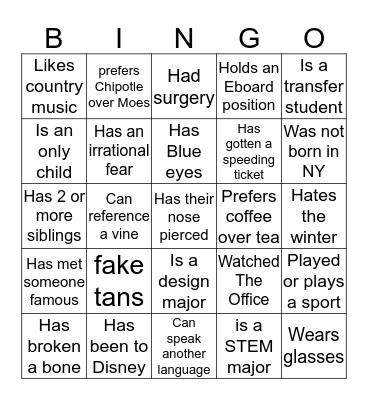 Find Someone Who... Bingo Card