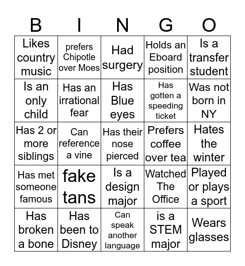 Find Someone Who... Bingo Card