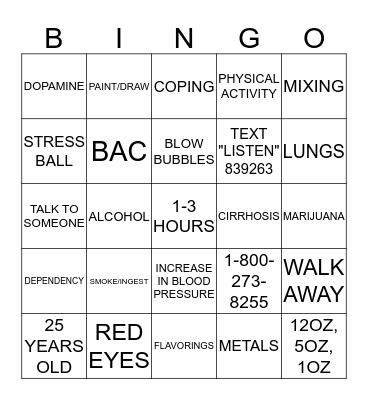 PREVENTION Bingo Card