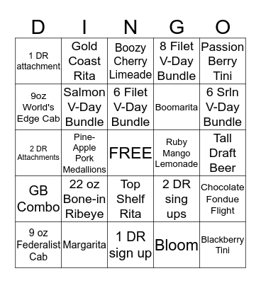 VDAY Bingo Card