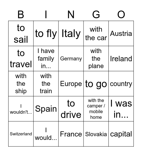 Reisen - neu Bingo Card