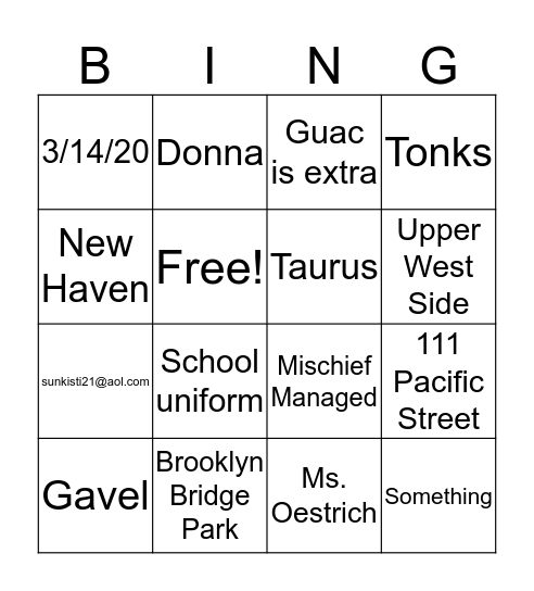 Untitled Bingo Card