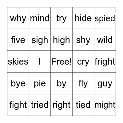 Long i sound Bingo Card