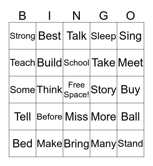 Sight Words! Bingo Card