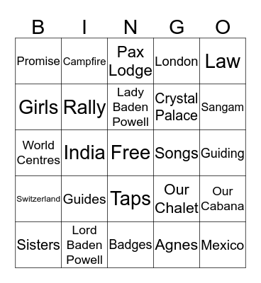 Girl Guide Bingo Card