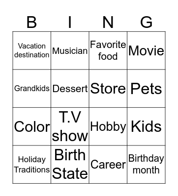 Personal History Bingo Card