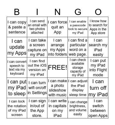 iPad know how Bingo Card
