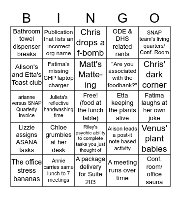 Hunger-Free Oregon Bingo Card