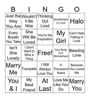 Valentine's Day SINGO Bingo Card