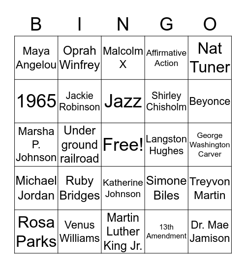 Black History Month Bingo Card