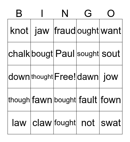 aw as in father Bingo Card