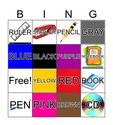 COLORS AND SCHOOL OBJECTS Bingo Card