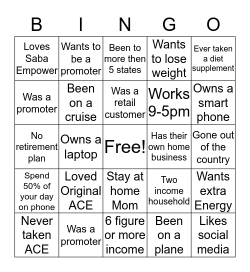 ACEisBack Bingo Card