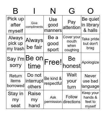 MES COLTS Bingo Card