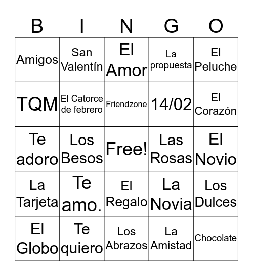 Valentín en Bingo Card