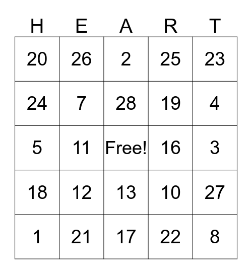 Valentine's Bingo! Bingo Card