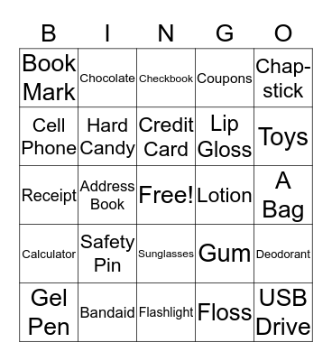 Purse Bingo Card