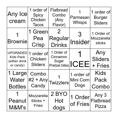 AMC Concession Bingo Card