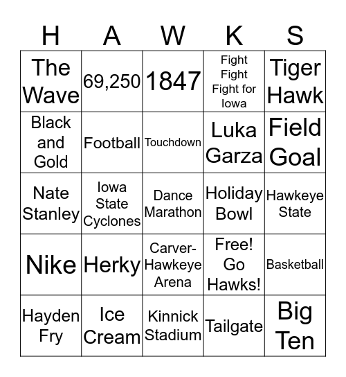 Hawkeye Bingo Card