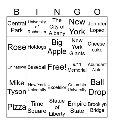 New York  Bingo Card