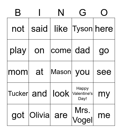 Happy Valentine's Day, Mason, Olivia, Tucker, & Tyson!!!! Bingo Card